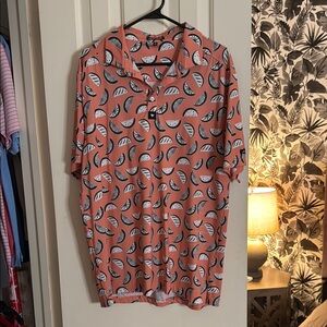 Men's Watermelon Print Shirt - Coral